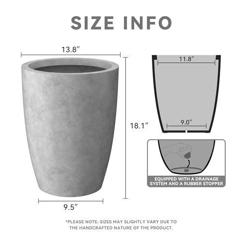 Kante 18.1" H Tall Round Concrete Planter for Outdoor Indoor, Modern Decorative Plant Pots with Drainage Hole & Rubber Plug for Home & Garden Natural Concrete by Kante - Used condition - Image 2