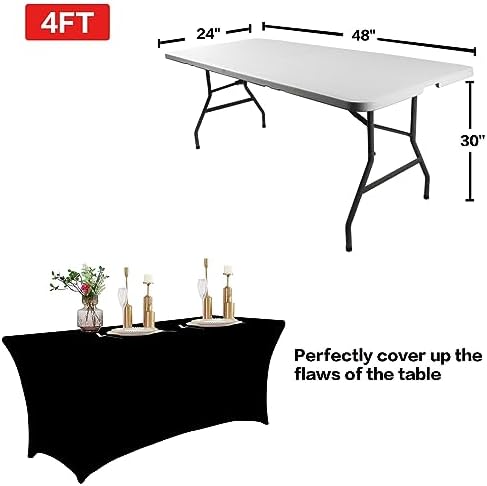 IVAPUPU 4FT Black Table Cloth for Rectangular Spandex Table Cover - 2