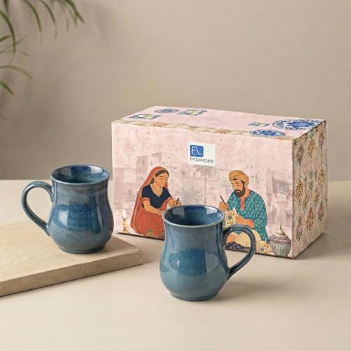 Image of ExclusiveLane 'Belly Pot' Ceramic Coffee Mugs Set of 2 (Set of 2, 300 ml, in Gift Box, Microwave Safe, Hand Glazed) | Ceramic Coffee Mug Coffee Cup Set of 2 Tea Mugs Set Tea Cups Ceramic Mugs