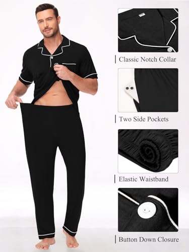 Men Pajamas Set Two Pieces Short Sleeve Sleepwear Button Down Loungewear Set Soft Modal Pj Set with Pockets3