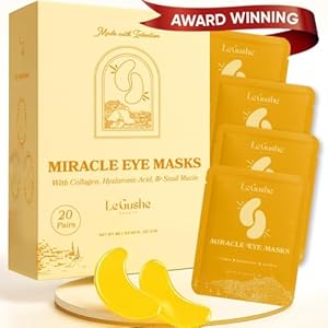 LE GUSHE Parches dorados debajo de los ojos para ojos hinchados y ojeras (20 pares) – Máscaras hidratantes de colágeno debajo de los ojos con mucina de caracol – Tratamiento calmante para ojos