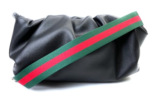 Image of Classic Green Red Stripe Purse Strap with Silver Hardware 1-1 /2 Inch Wide Replacement Crossbody Guitar Style Shoulder Strap for Handbags Totes