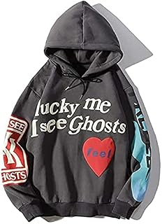 WANGMA Kanye Lucky Me I See Ghosts Print Hooded Hip Hop Long Sleeve Pullover S-4XL