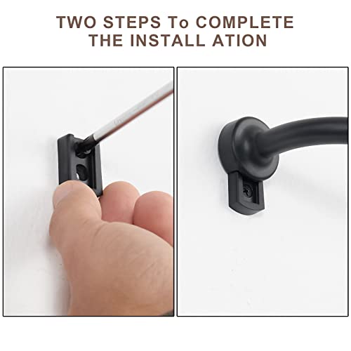 Rod For Curtains, 28-48 Inches Blackout Curtain Rod Heavy Duty Aluminium Solid Finials & Brackets -3/4" Standard Adjustable Telescoping Single Drapery Rod, Simple Wrap Around Curtain Rods For Room Darkening, Matt Black #TOP2