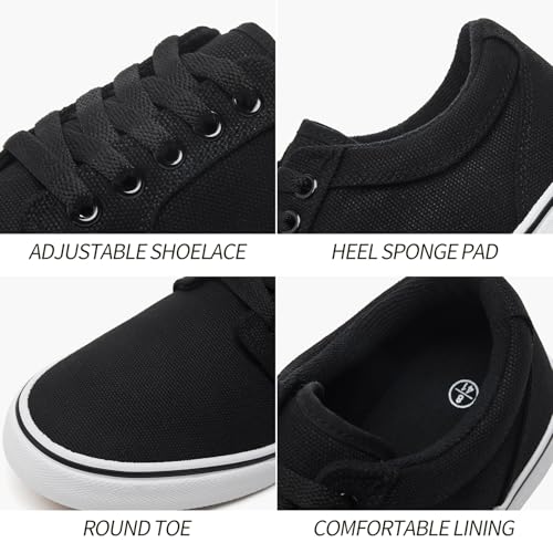 Image of BENPAO Mens White Casual Shoes All Black Fashion Sneakers for Men Low Top Lace Up Canvas Shoes
