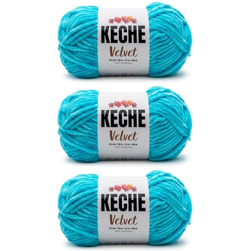 Image of Keche Velvet Yarn for Crocheting, Soft Chenille Bulky Baby Blanket Amigurumi Yarn 3x100 gr (3x132 yds) (3- Skeins) - Turquoise