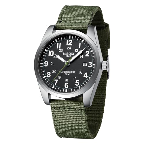 Image of NIBOSI Men's Watch Fashion Military Green Watches for Men Waterproof Chronograph Quartz Casual Wrist Watches Nylon Strap Date