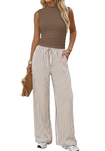 Sampeel Two Piece Set for Women Summer Outfits Vacation Clothes Trendy Lounge Sets Mock Neck Matching Women Clothing