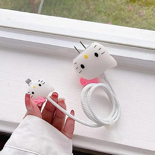 Image of Meyaar Silicone Protective Case for Apple 20W & 18W iPhone USB-C Power Adapter Charger and for USB Lightning Cable, 3D Cartoon Case for iPhone Charger 18W /20W Only (Kitty (White))