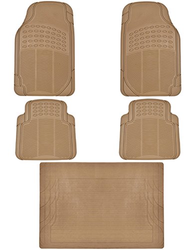 Heavy Duty 5pc Front & Rear Rubber Mats w/Trunk Liner - All Weather Protection - Universal Car Truck SUV - Beige