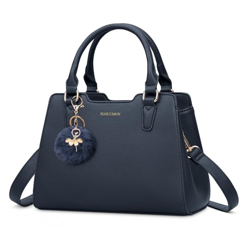 IGOLUMON Handtasche Damen Mittelgroß Tasche Leder Henkeltasche Damen-Henkeltaschen Tote Bag Handtaschen Taschen Schultertaschen Umhängetasche Schultertasche Damenhandtaschen Dunkelblau