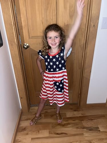 Baby Girls 4th of July Dress Kids American Flag Patriotic Stars Striped Dresses Toddler Independence Day Outfits 1-8 Years3