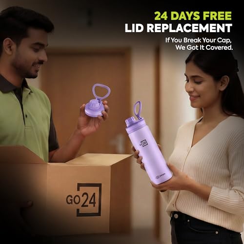 Image of PEXPO Go24 Aqua Sip 900 ISI Certified Stainless Steel Sipper Water Bottle - 800ml (Pack of 2)| Single Wall Fridge Bottle | Easy to Carry Handle | For Home, Office, Gym, Trekking - Orchid Purple