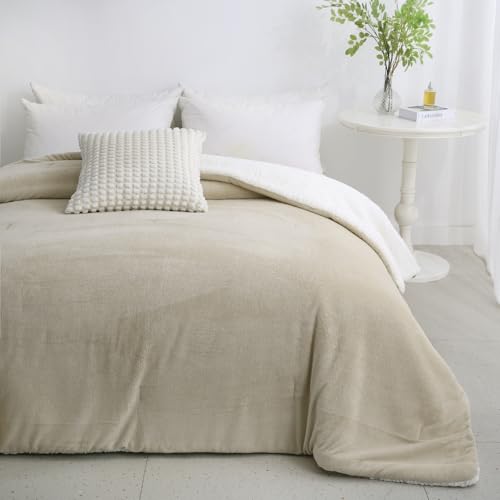 Coberdrom Edredom Londres King 260x240 Linda Casa Pele Carneiro Sherpa/Manta Soft - Areia