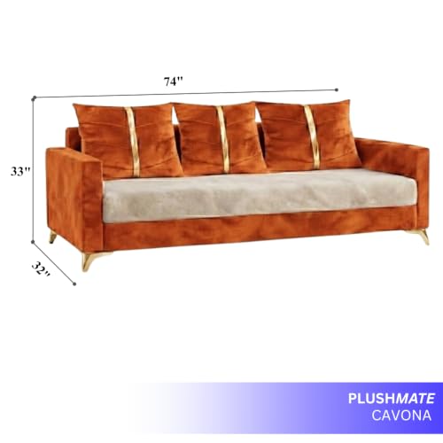 Image of Caviar Plush Comfort Sofa Set | 3 Seater | Luxury Velvet Suede Fabric | Modern Living Room Sofa | Orange