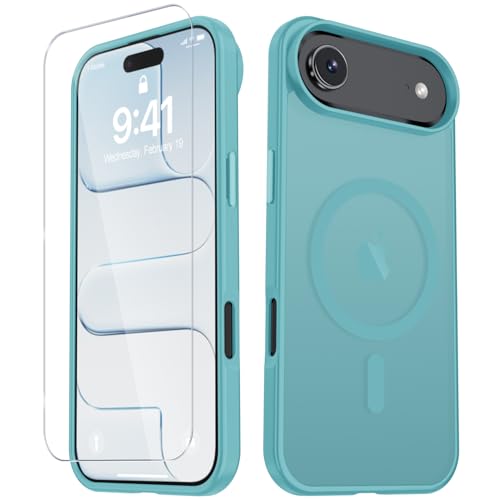 Image of YENAPOON for iPhone Air Case, Matte Magnetic Phone Cover [with 1 Screen Protector] [Support for MagSafe] [Shockproof Military Grade Protection] Translucent Frosted Back, Light Blue