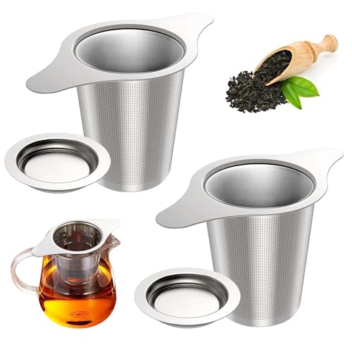 2 Pack Tea Infuser 304 Stainless Steel Mesh Strainer with Heat Proof Handles, Tea Filter for Teapots Mugs Cups to Brewing Steeping Loose Leaf Tea and Coffee, Large Capacity