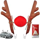 Angooni Christmas Reindeer Antlers & Nose for Car Auto Decoration, Cute Rudolph Reindeer Jingle Bell Added to Holiday Spirit(Large Size)