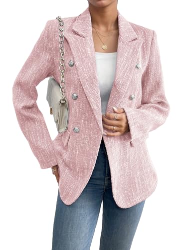 Mina Self 2025 Fall Women's Tweed Blazer - Double-Breasted Fully-Lined Fashion Slim Casual Work Office Jacket with Pockets