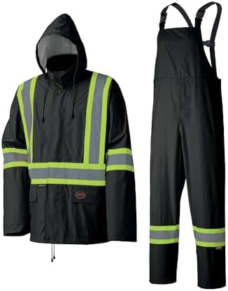 Pioneer Hi Vis Rain Suit for Men - Waterproof Rain Jacket and Pants - Black