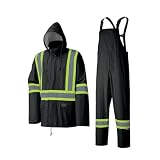 Pioneer Hi Vis Rain Suit for Men - Waterproof Rain Jacket and Pants - Black