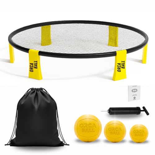 ORCA Goalkeeping Roundnet Outdoor Game Set Portable & Easy Setup Net with 3 Balls Pump & Carry Bag Durable Family Game for Beach Park Garden & Backyard Fun for All Ages
