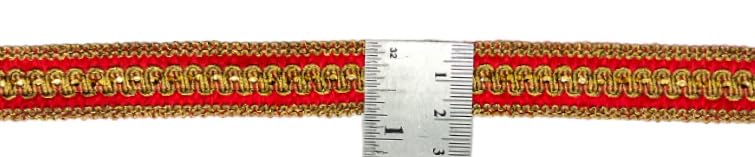 Kurlz 20mm Golden Zari with Sequins & Thread Crochet Border for Lehenga, Suits, Blouses, Dupatta, Art & Craft, Ladoo Gopal Poshak | Size: 9 Yards (Red) 2