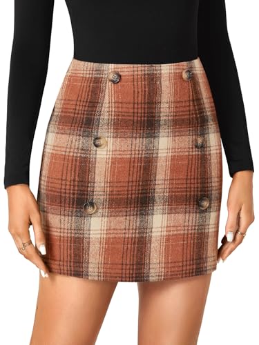 Rooscier Women's Wool Plaid High Waist Skirt Bodycon Pencil Zipper Back Mini Skirts2