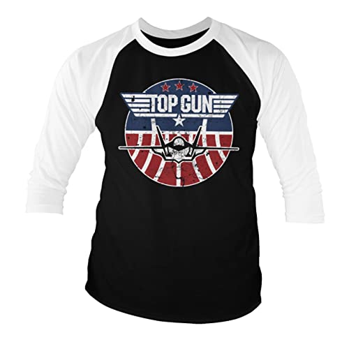 Image of Top Gun Officially Licensed Tomcat Baseball 3/4 Sleeve T-Shirt (White-Black), Medium