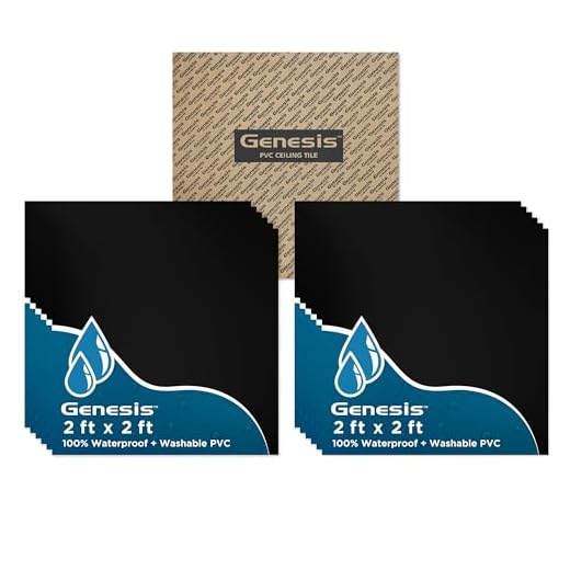 Genesis 2ft x 4ft Smooth Pro Black Ceiling Tiles - Easy Drop-in Installation – Waterproof, Washable and Fire-Rated - High-Grade PVC to Prevent Breakage - Package of 12 Tiles
