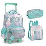 Kit Infanto Juvenil Mochila de Rodinha Lancheira Térmica Estojo Duplo Nice Kika (Azul)