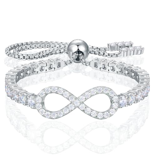 Imitation Diamond Infinity Tennis Bracelet for Women 3mm, 18K Gold Vermeil Moissanite Adjustable Bracelet, Skin-friendly .925 Sterling Silver Bolo Chain for Wrist Measuring 4