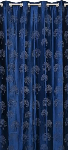 Image of Heavy Quality Punch Tree Curtains 5 Feet Long Set of 1 Pcs | Blue Window Curtains for Living Room, Bedroom | Lightweight 5 Feet Long Drapes for Home Decoration
