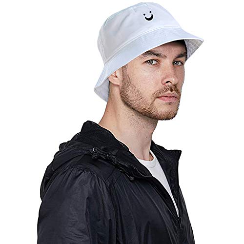 Smile Face Bucket Hat For Men Summer Travel Bucket Beach Sun Hat Embroidery Outdoor Cap For Men Women White #TOP4