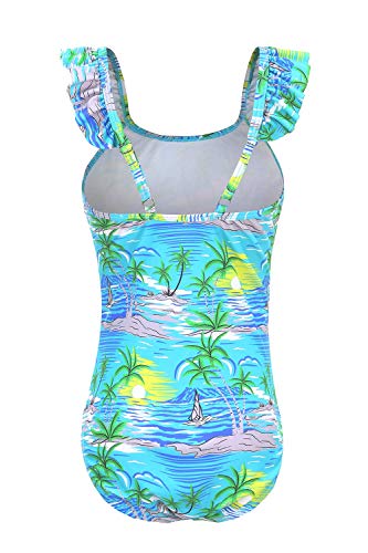 Image of Girls One Piece Swimsuits Hawaiian Ruffle Swimwear Beach Bathing Suit