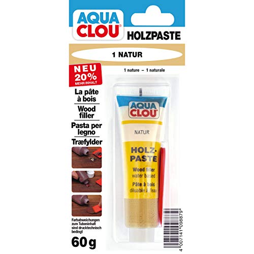 Clou Holzpaste Holzspachtel: innen Holz Spachtelmasse zum Ausbessern von Löchern, Dellen, Rissen in Möbeln, Türen, Parkett und Laminat - natur, 60 g