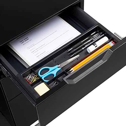 Image of Amazon Basics 3-Drawer Mobile File Cabinet with Lock, Rolling Filing Cabinet for Hanging Files, Black, 20.71 inch D x 15.51 inch W x 24.29 inch H