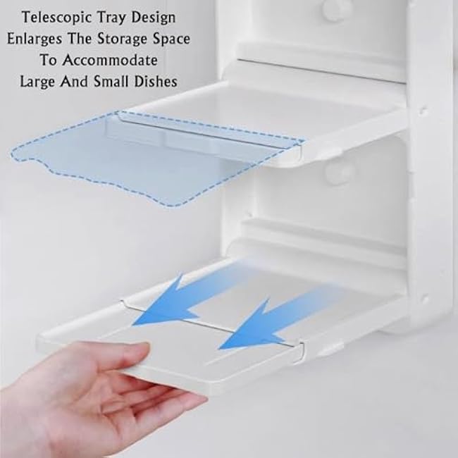 2 Layer Wall Mounted Kitchen Plate Rack,Hot Pot Preparation Tray, Fruit Preparation Tray, for Kitchen Restaurant Sundry(White)