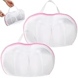 Classicseali 2pcs Bra Wash Bag,Mesh Bra Bags for Washing Machine with Handle Zipper, Non-Deform 3D Protective Bras Holder for Washing Machine, for Women Laundry Storage Washings Delicates, Pink