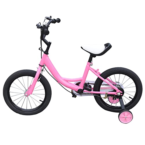 Eieblek Bicicleta infantil de 16 pulgadas, con ruedas estabilizadoras extraíbles y guardabarros, altura ajustable 56-67 cm, para niños y niñas (rosa)