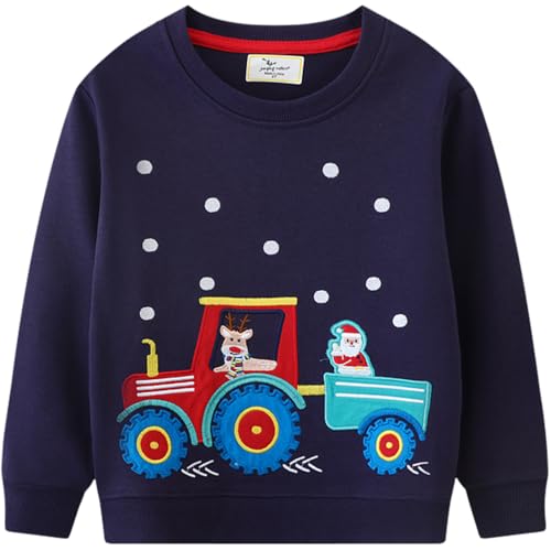 Image of Popshion Toddler Boys Sweatshirts Dinosaur Long Sleeve Pullover Crewneck Shirts Cartoon Tee Sport Tops for Kids 1-8T