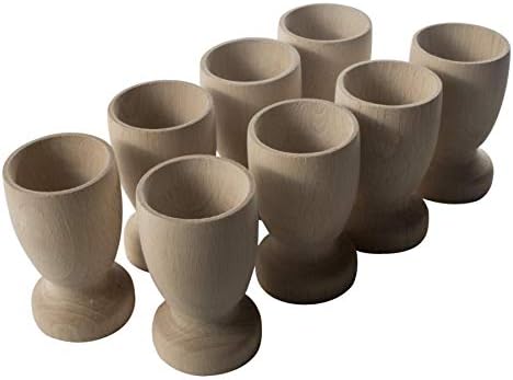 WooDeeDoo Set (12) Wooden Egg Cups | Medium 50 x 45 mm | Plain Beechwood | Eco-Friendly Kitchen Tabletop Food Treasure Toys Kids Crafts Early Years Learning Natural Wood Breakfast Egg Stands Holder