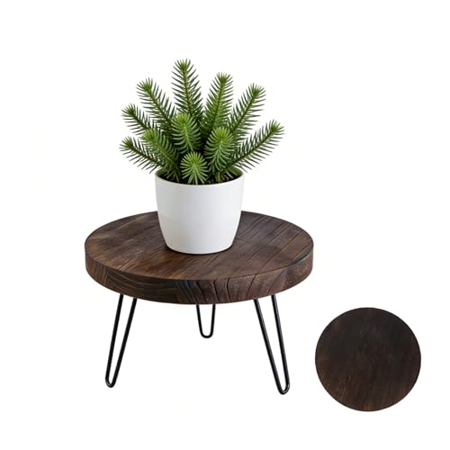 Image of SIGONE Wooden Plant Stand Heavy Duty Round 3,Legged Plant Stool for Various Sized Planters, Flower Stool for Indoor Outdoor Garden Patio Home Decor