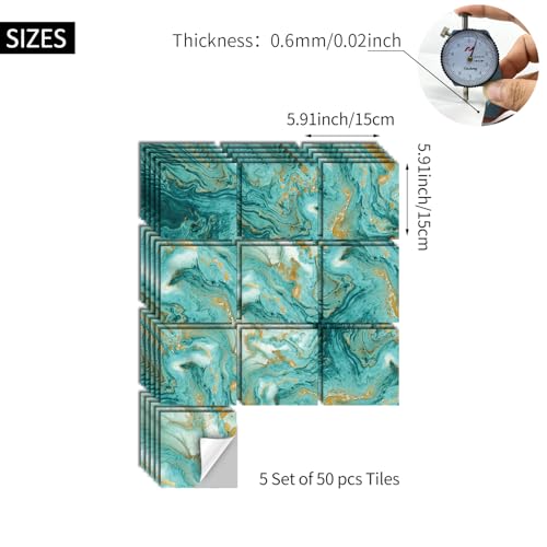 funlife Matte Marble Peel and Stick Backsplash with Tools for Kitchen Bathroom or Laundry Room 5.9"x5.9"x50-Sheet Turquoise Marble by funlife - Used condition - Image 3