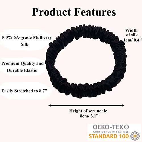 Image of VLOMOT 6 Pcs Set 100% Pure Mulberry Silk Hair Scrunchies Silk Hair Ties with 6 Chic Colors Everyday Skinny Scrunchies Silk Ponytail Holders Hair Care No Damage (Black)