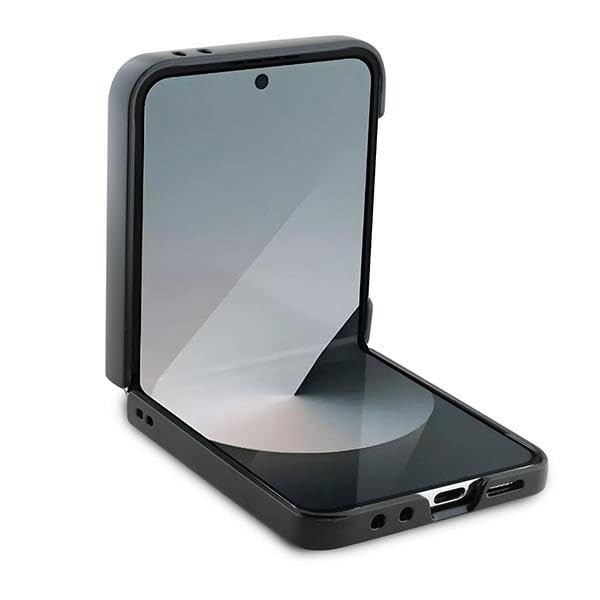 CG Mobile Guess GUHCZF64GMGGR Étui pour Z Flip6 F741 Noir Cuir 4G Metal Logo
