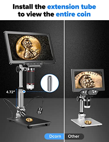 Dcorn 10" Hdmi Lcd Digital Microscope 1500X, Coin Microscope For Adults With 16Mp Camera Sensor, Soldering Microscope With Led Lights Touch Control, Windows/Mac Os/Tv Compatible, 32Gb Tf Card Included #TOP3