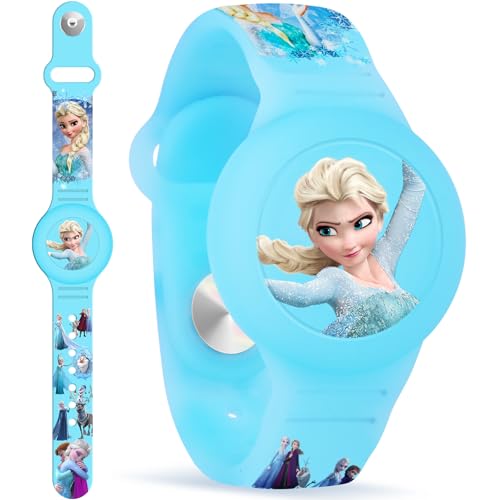 Waterproof Airtag Bracelet for Kids, Cute Princess Silicone Air Tag Holder Hidden Design, Light Weight Compatible with Apple AirTag Wristband for Child, Blue by SlyCroko - Used condition - US$8.19
