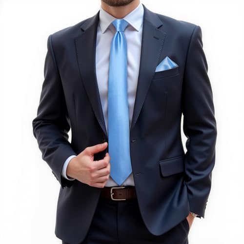 Image of DiBanGu Mens Solid Color Tie and Pocket Square Set Woven Silk Plain Necktie & Handkerchief for Men Wedding Party Formal