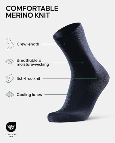 Image of DANISH ENDURANCE Merino Wool Socks - Breathable Moisture-Wicking Dress Socks for Men & Women, Lightweight & Thin, 3 & 5-Pack